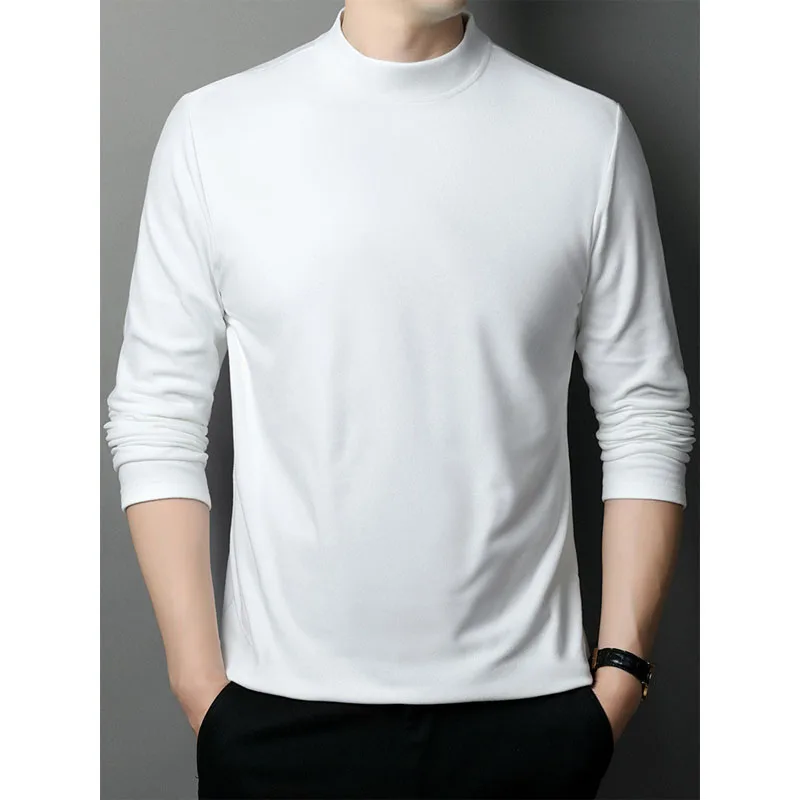 Men's Clothing Simplicity Fashion Versatile Autumn and Winter New High Neck Long Sleeve Solid Color Temperament Casual Pullover