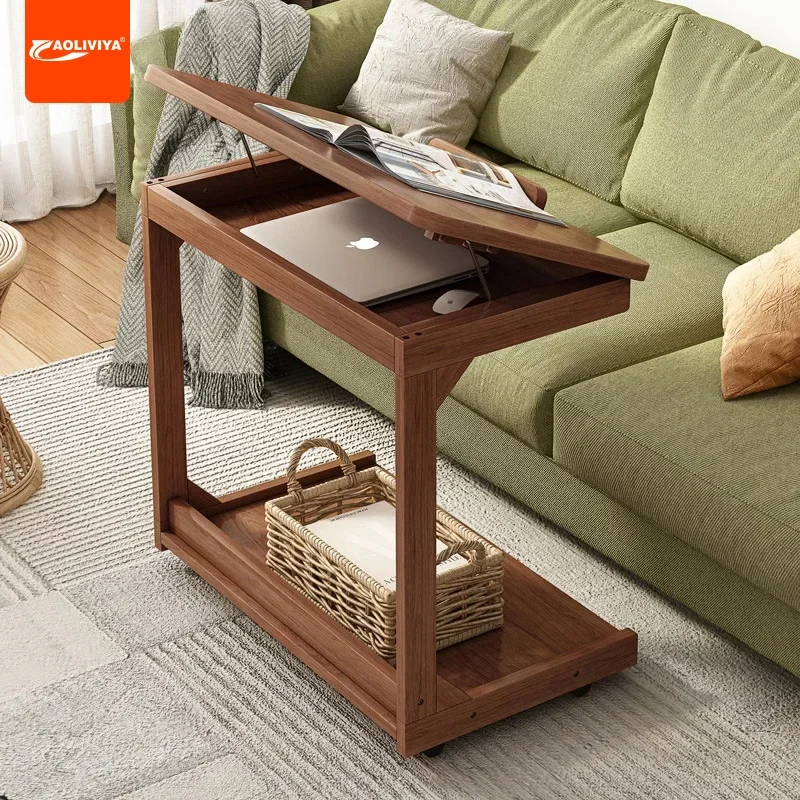 

AOLIVIYA Coffee Table Living Room Household Movable with Wheel Flip Solid Wood Side Table Sofa Side Cabinet Bedside Table