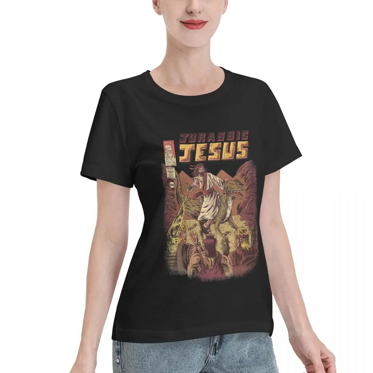 Autumn Inner JURASSIC JESUS Boxy Women's T-shirt High End Aesthetic Women Top