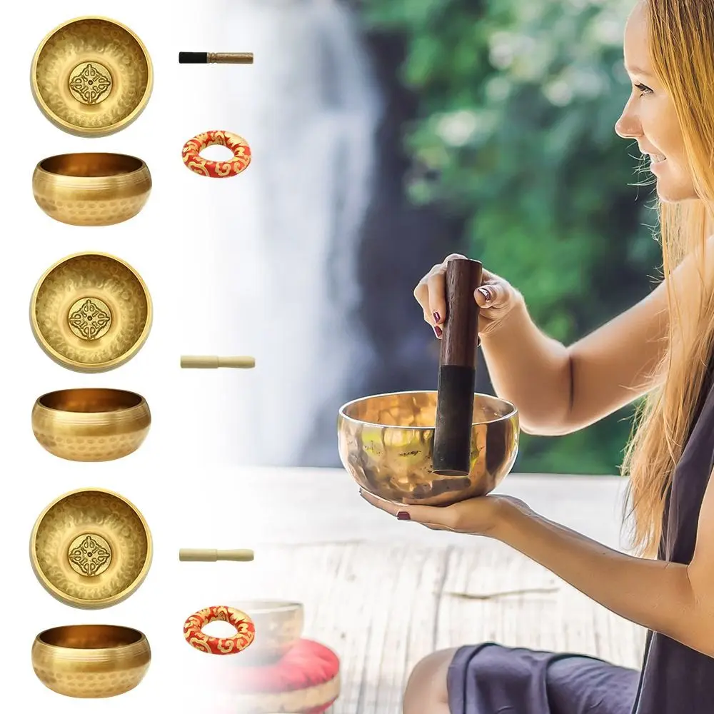 

Fashion Nepal Tibetan Buddhist Bowl Handmade Flat Bottom Meditation Bowl Cross Pestle Singing Bowls