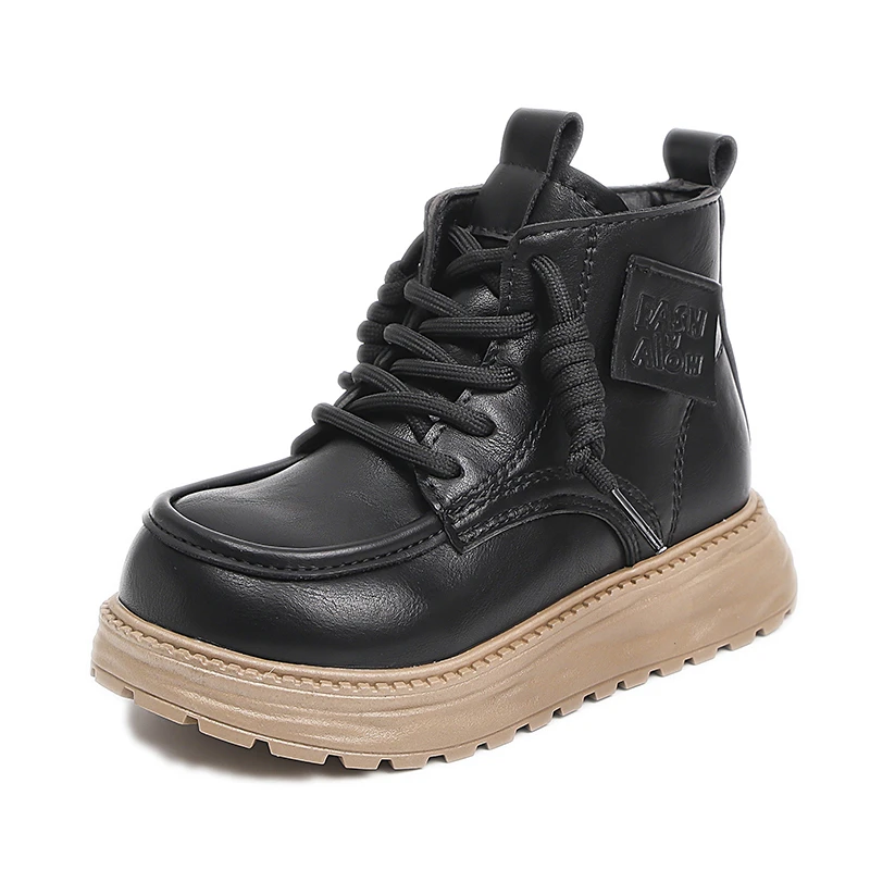 Kids Winter High-Top Leather Boots | Warm Fleece Lined Chunky Sole Casual Shoes, Non-Slip Comfortable Walkers for Boys Girls
