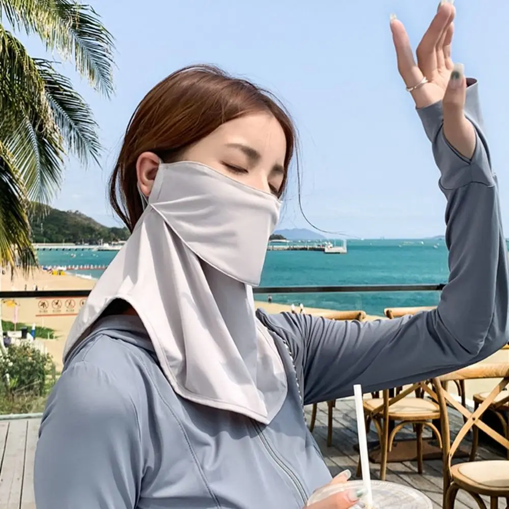 Maska z jedwabiu lodowego w jednolitym kolorze, ochrona przed promieniowaniem UV, osłona na szyję, chusta na szyję, osłona na twarz, krem przeciwsłoneczny, szalik na twarz, golf