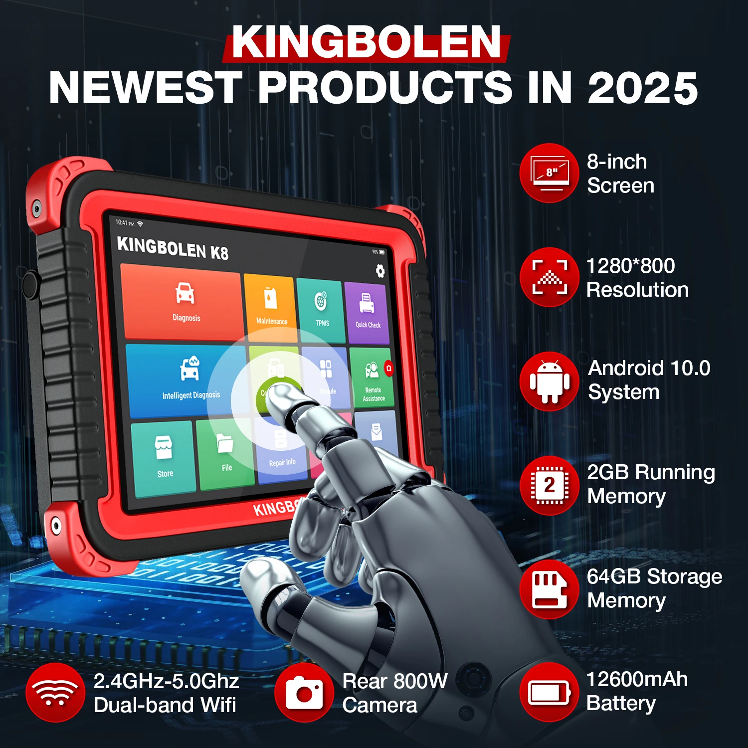 USA Warehouse Kingbolen K8 Volledige systeem-autoscanner voor alle auto's, 2 jaar gratis update