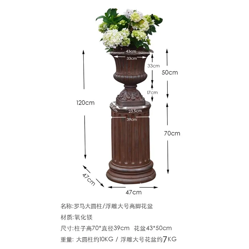 

large cylindrical tall Roman column flower pot decoration villa garden courtyard entrance retro ornament wedding