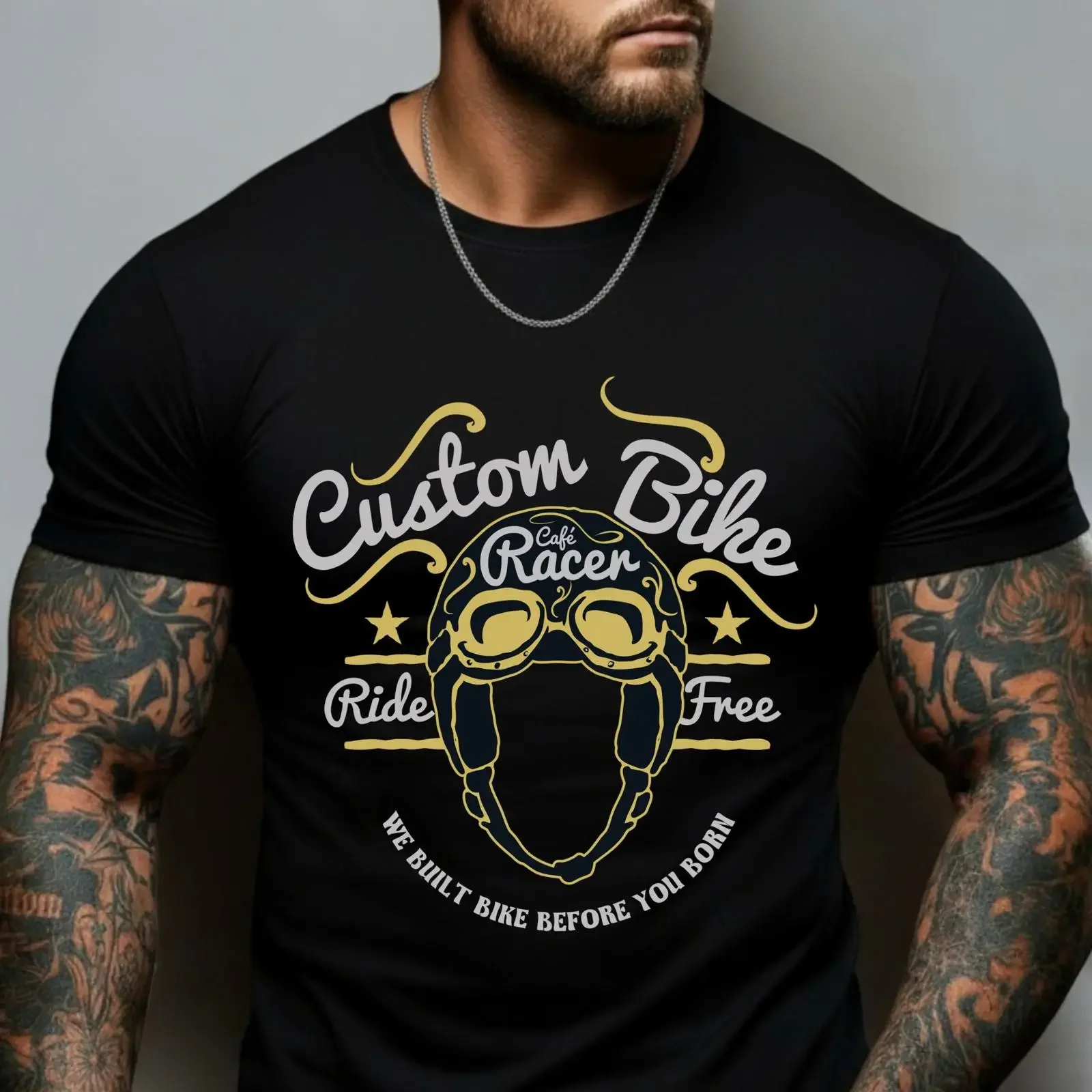 Custom Bike Café Racer Print T Shirt Men Ride Free Vintage Helmet Retro Motorcycle Goggles For Classic Biker Old School