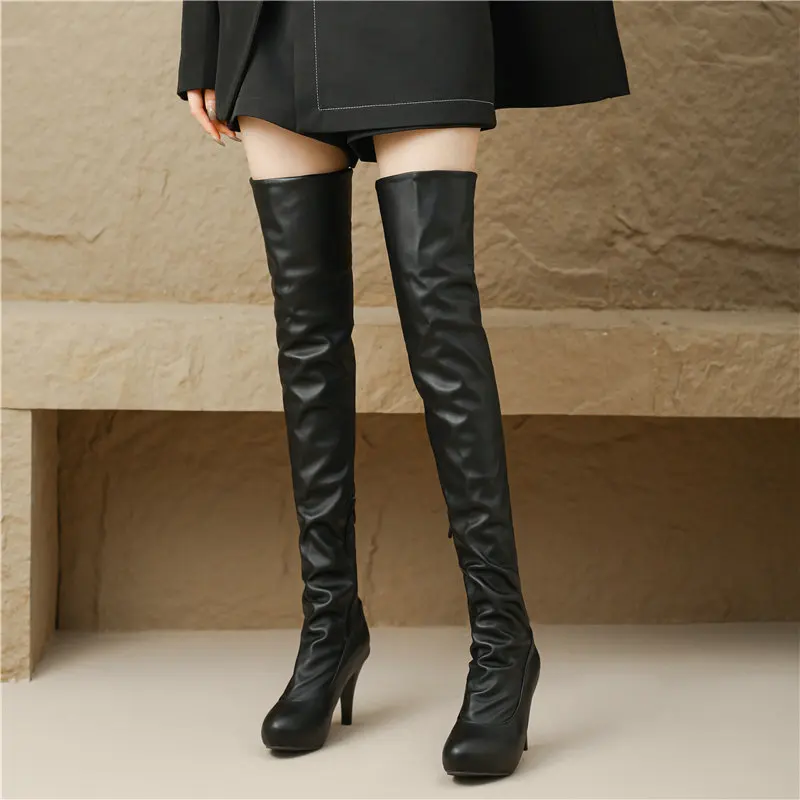 Small Size 31 32 33 Plain White Black Long Overknees Mature Spike High Heels Winter Warm Shoes Over-the-knee Thigh Boots Size 46