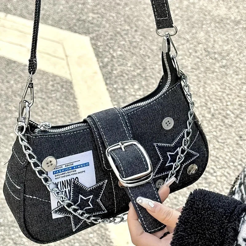 

Y2K Style Star Pattern Shoulder Bag, Classic Versatile Underarm Bag With Buckle Decor