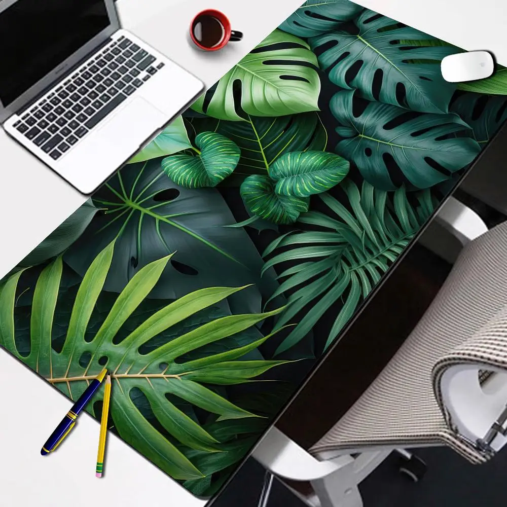 

Green Tropical Plant Mouse Pad Gamer Accessory Large Home Mousepad E-sports keyboard pad Soft Carpet Non-Slip Computer Table Mat