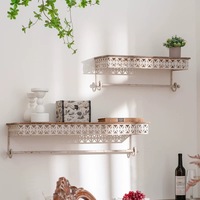 Vintage French Country Wall Shelf, White Iron Decorative Floating Shelves with Ornate Details, Wood Top, 36 Inch and 24 Inch Set