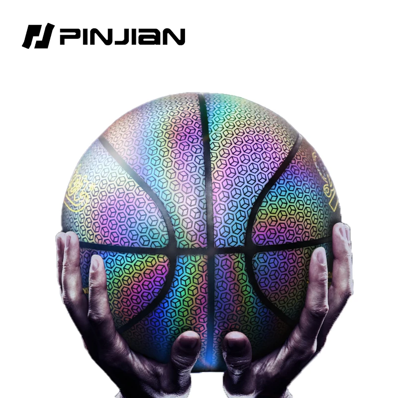 Pinjian Cool Reflective Basketball Water-resistant Soft Leather Discoloration Basketball Gift For Children