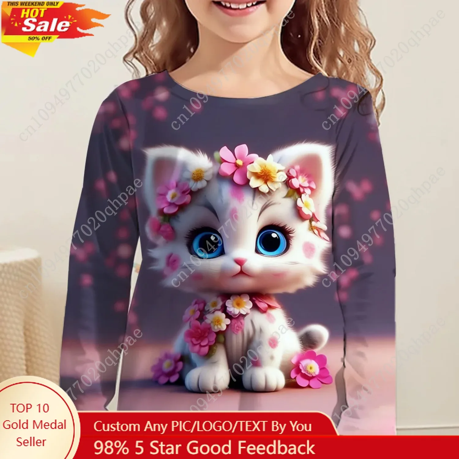 ملابس الأطفال فتاة تي شيرت علوي طويل الأكمام الأطفال تي شيرت لطيف القط طباعة عادية الاطفال الصيف الخريف ملابس فتاة الملابس