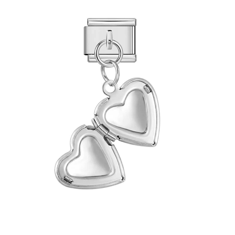 Öffnungsfähiger Liebesherz-Anhänger, italienischer Charm-Anhänger, passend für 9mm Edelstahlarmbänder, DIY-Perlen-Schmuck für Damen und Herren, Geschenk – Detail 8