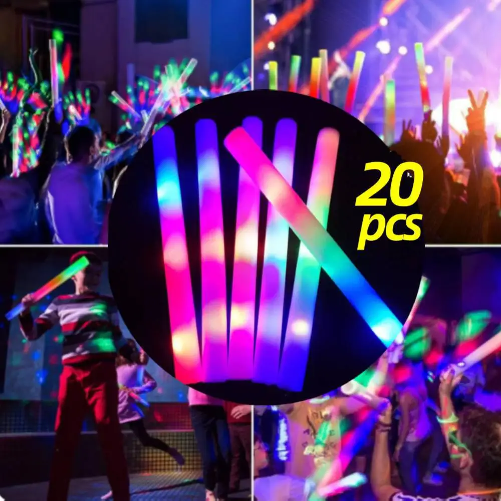 12/30/50/60Pcs LED Glow Sticks Bulk Colorful RGB Glow Foam Stick Cheer Tube Dark Light for Xmas Birthday Wedding Party Supplies