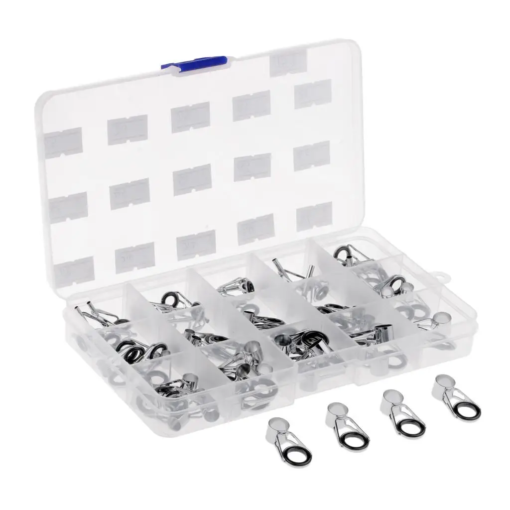 75pcs Fishing Rod Guides Top Tips Ring Set Spinning Rod Eye Ring Repair Kit 1.8mm - 8.5mm