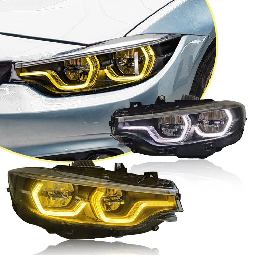 for BMW 4 Series F33 F32 F80 F82 Headlight 2013 2020 Lci Ikon Front Lamp Upgrade LED Head Lights Yellow Switch DRL