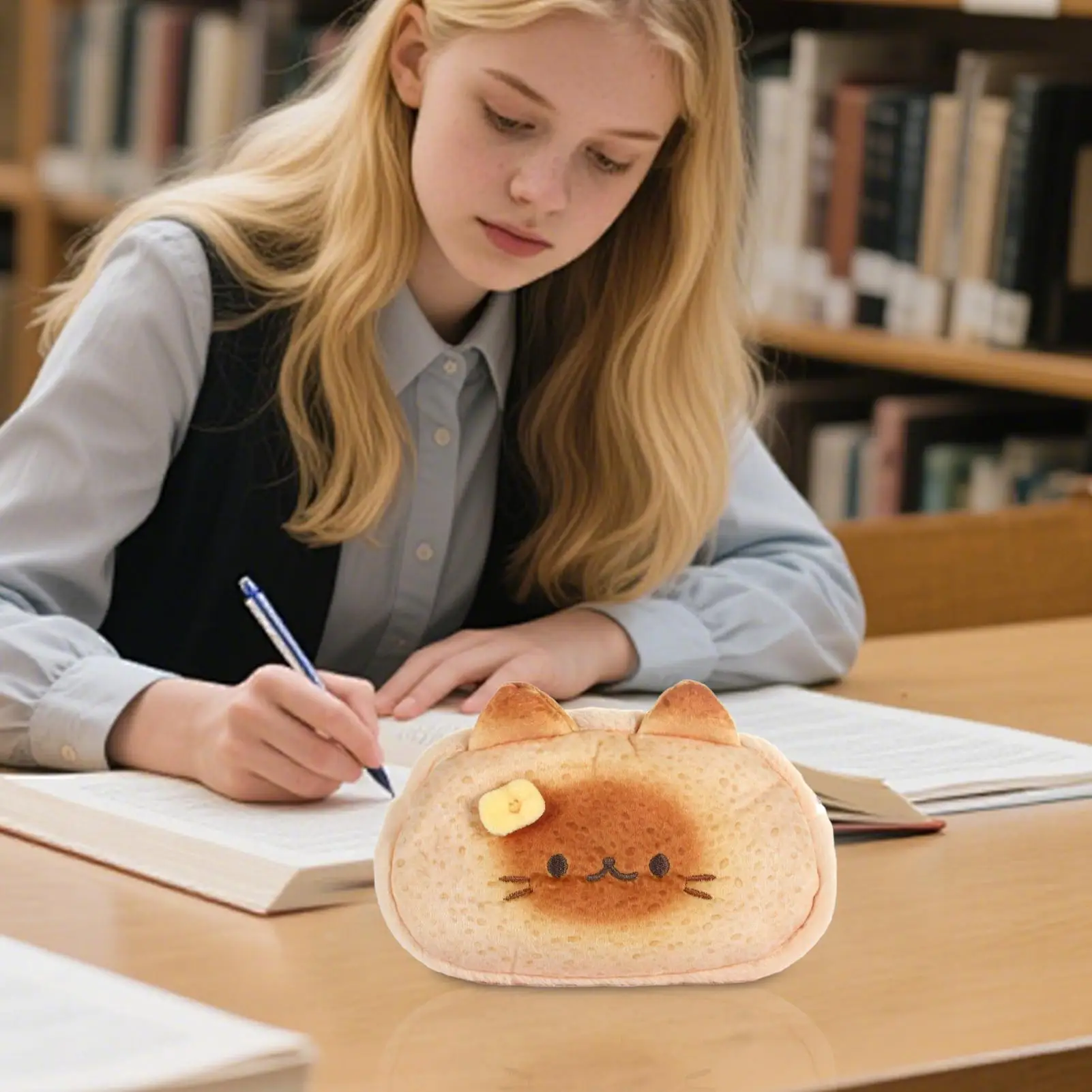 Estuche para lápices con diseño de gato tostado, estuche para lápices divertido, organizador de felpa, bolsa estética para mochila, escuela de infantes, niños y adolescentes