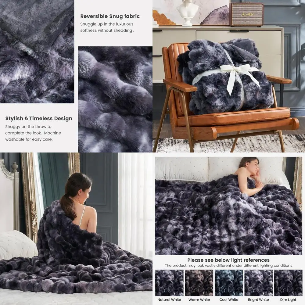 

Cozy Tie-Dye Black Faux Fur Blanket, Plush & Thick, 60x80 Inches for Sofa & Living Room