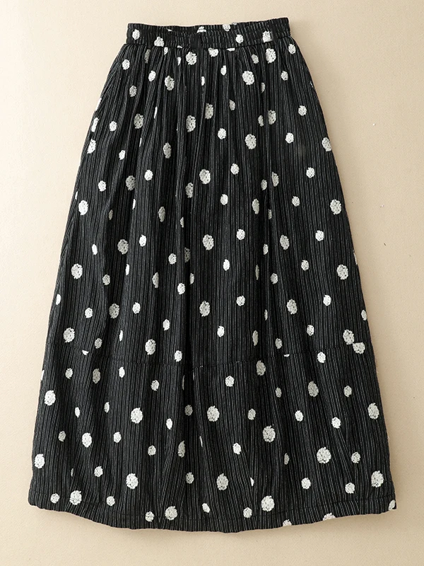 Bla ポルカドット ブルマ風スカート レディース ファッション ティエンデッド コットンリネン Aラインスカート 秋冬新作 スタイリッシュ 通勤...