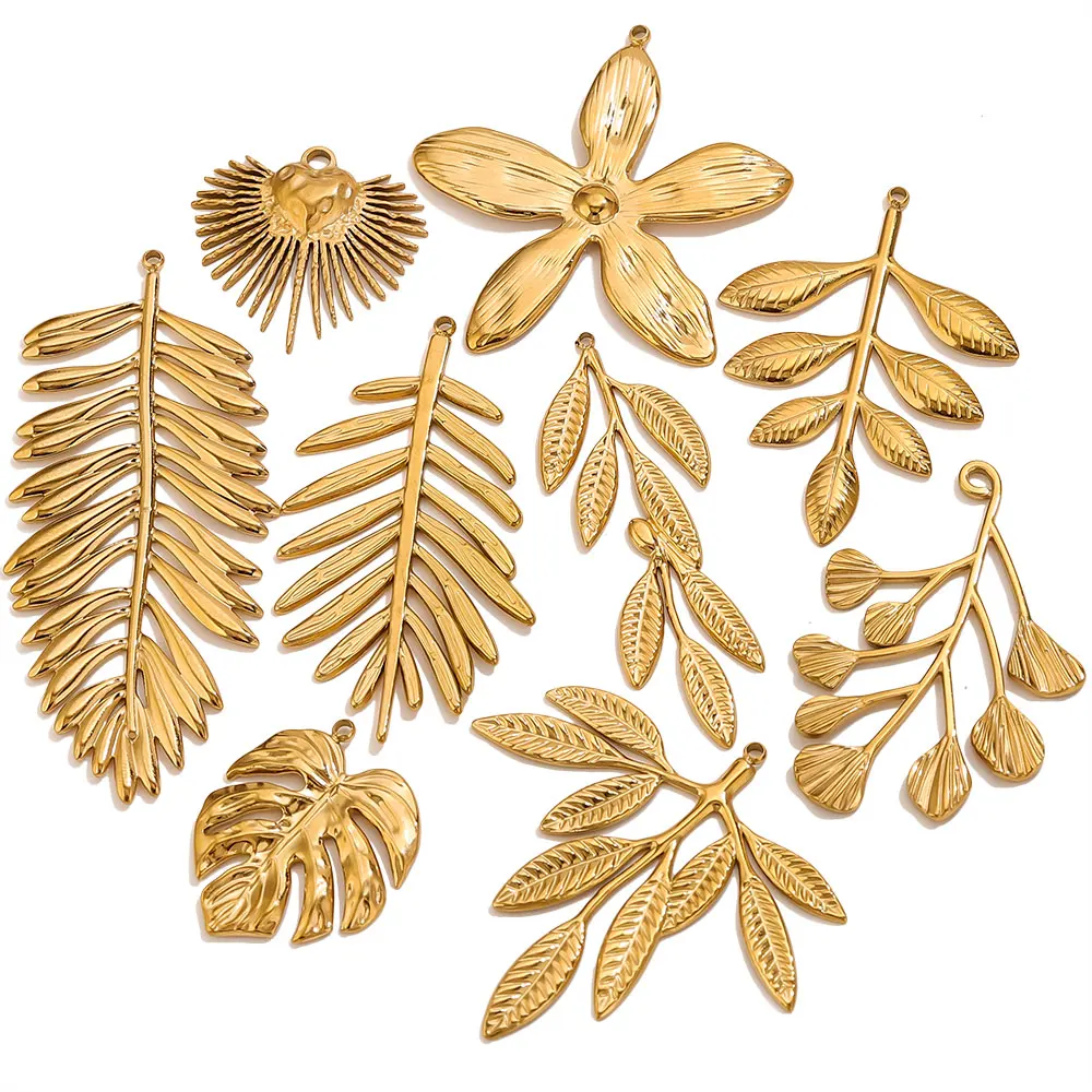 5PCS Stainless Steel Large Leaf Flower Charms for Women Jewelry Making Pendants Necklace Plant Charms Connector Craft Supplies - view 5