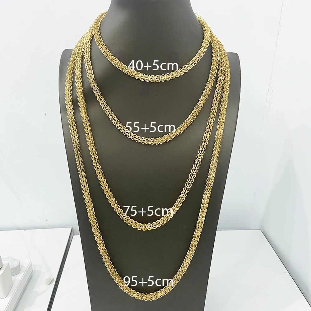 Dubai Gold Plated Jewelry Set Copper Bold Earrings for Women African Long Chain Necklace 45/60/80/100mm Wedding Bridal Jewelry