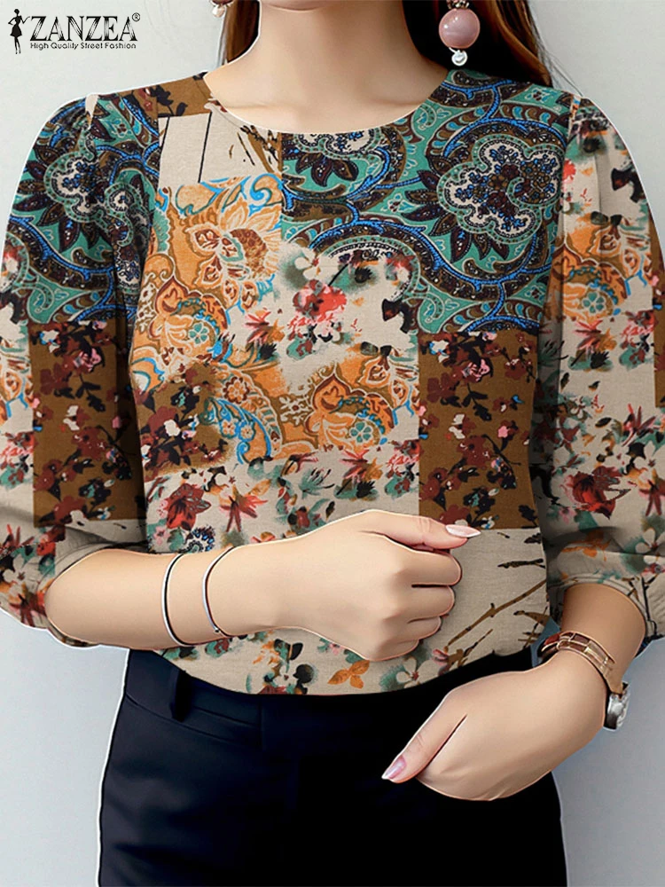 

2025 Women Summer Floral Printed Blouse ZANZEA Bohemian Holiday Tops Vintage Casual Work Shirt Loose Retro Tunic Blusas Oversize