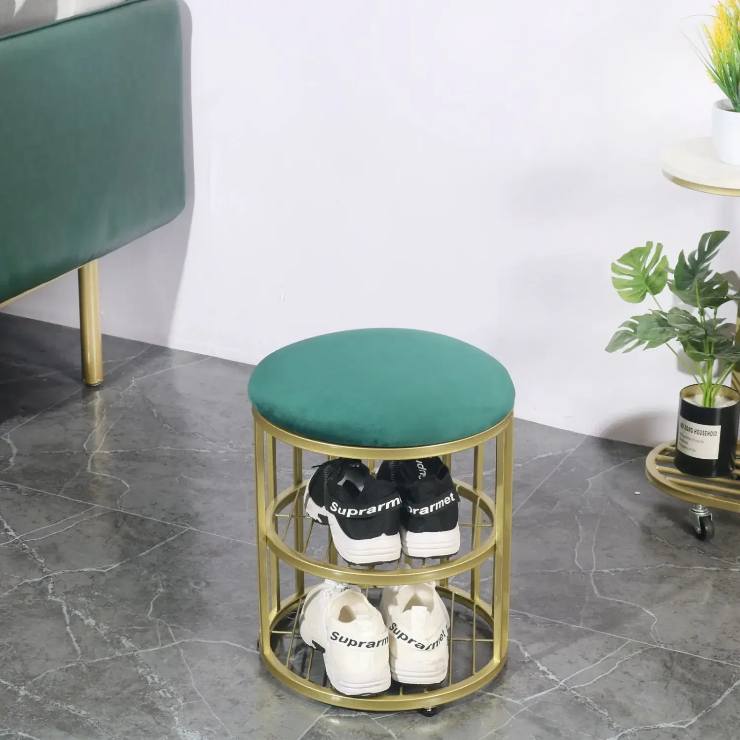 

Entrance Living Room Changing Shoe Stool Iron Simple Shoe Rack Soft Bag Doorway Shoe Cabinet Can Be Seated Ottoman Vanity Chair