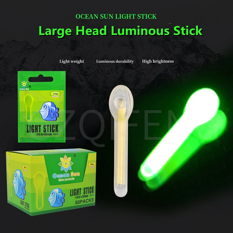 ZYZ 100pcs/Box Large Head Fishing Luminous Stick 3x25mm/4.5x37mm Fishing Float Glow Bar Night Float Rod Lightstick Tackle