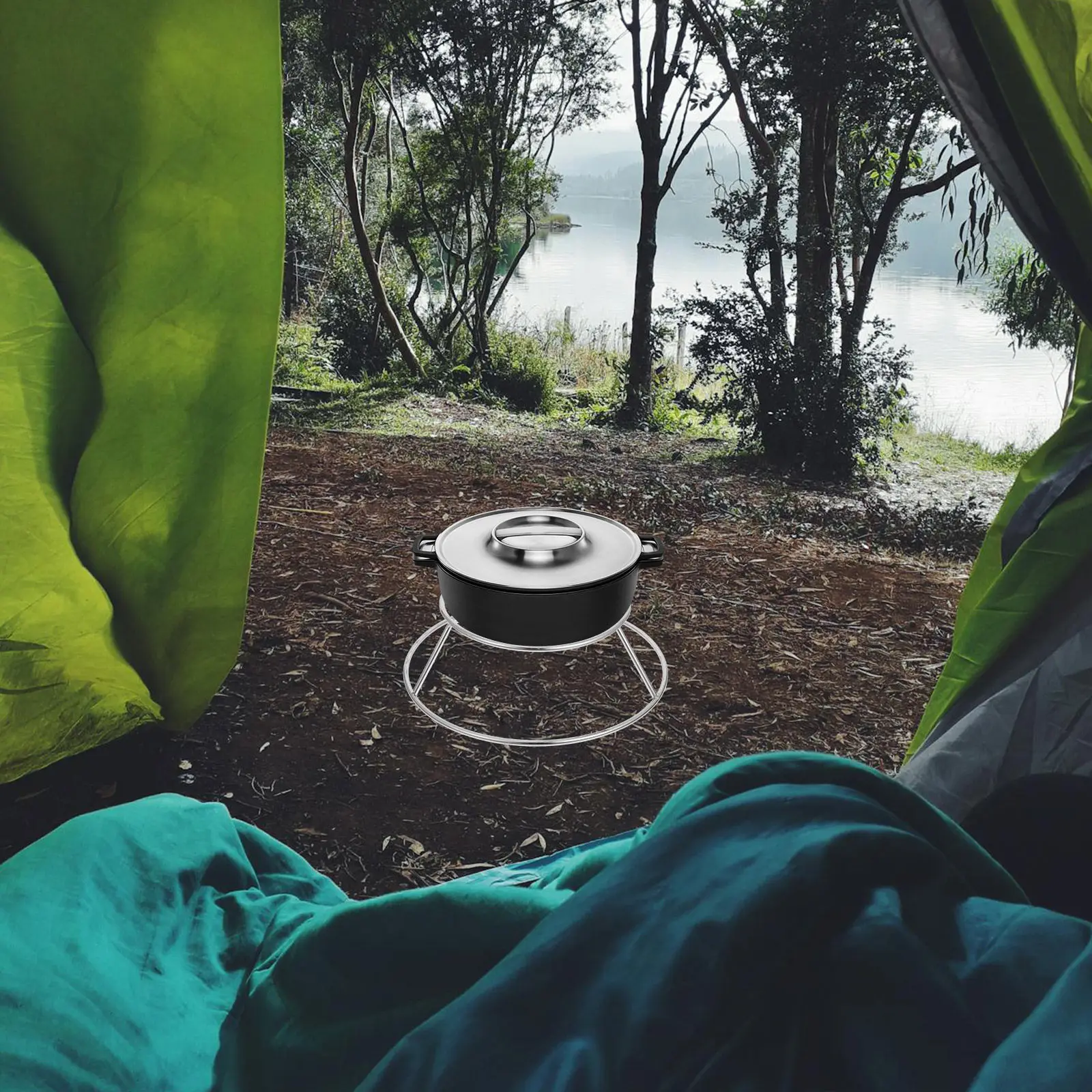 Camping Cooking Fire Pit - Support de cuisson rond en acier