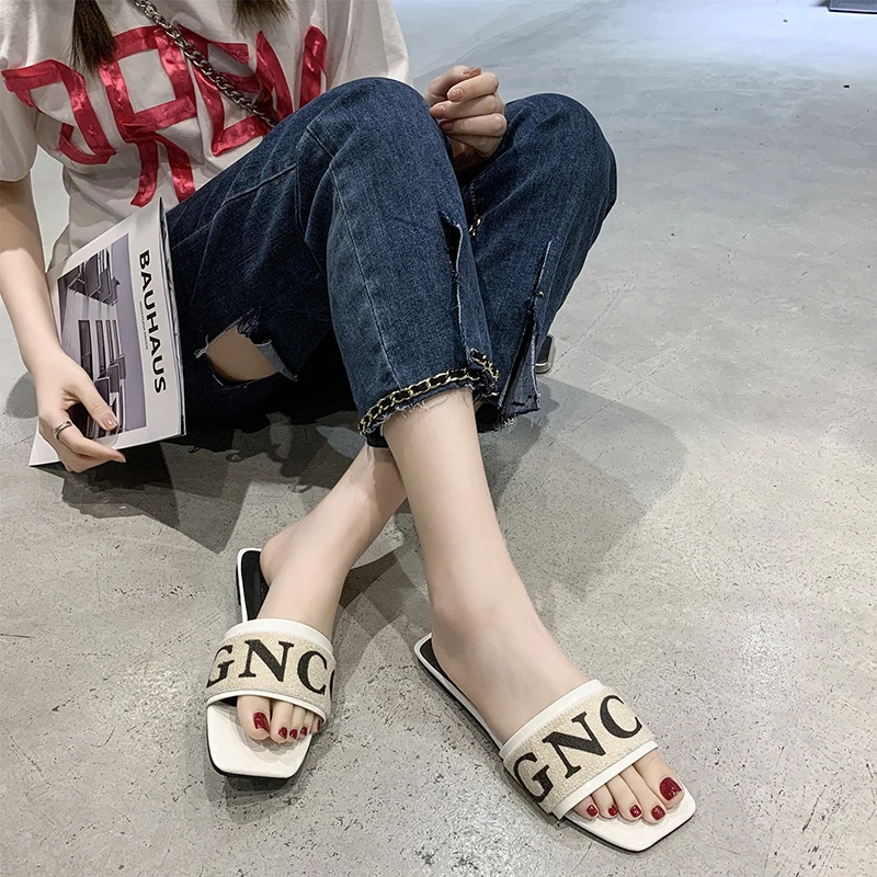 2022new Arrive Design Summer Women Slides Fashion Letters Flat Heels Woman House Casual Slippers Trendy  Plus Size 35-42