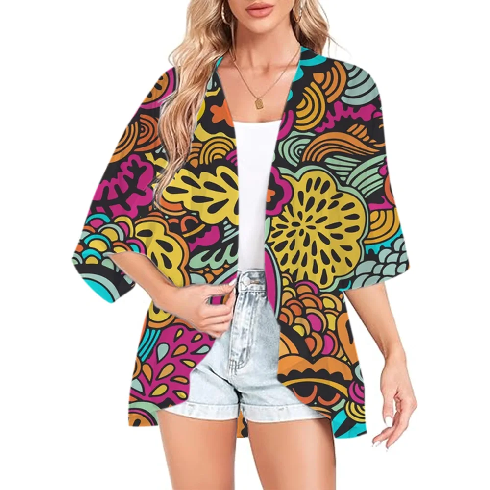 Women\'s Long Kimono Summer Beach Kimono Cardigan Ethnic Printed Pattern 3D Print Cardigan Tee Swimwear Jacket Large Size Loose