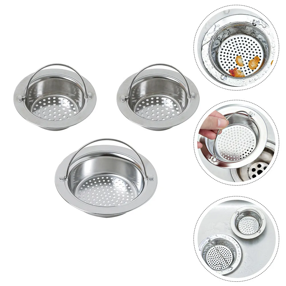 

3Pcs Stainless Steel Sink Strainers Kitchen Drain Catcher Mesh Anti-Clog Hair Food Debris Filter Household Kitchen Supply