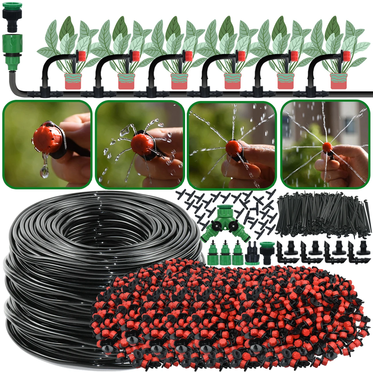 KESLA Garden 1/4'' Drip Irrigation Kit Automatic Watering System Nozzles for Farmland Bonsai Plant Flower Vegetable Greenhouse