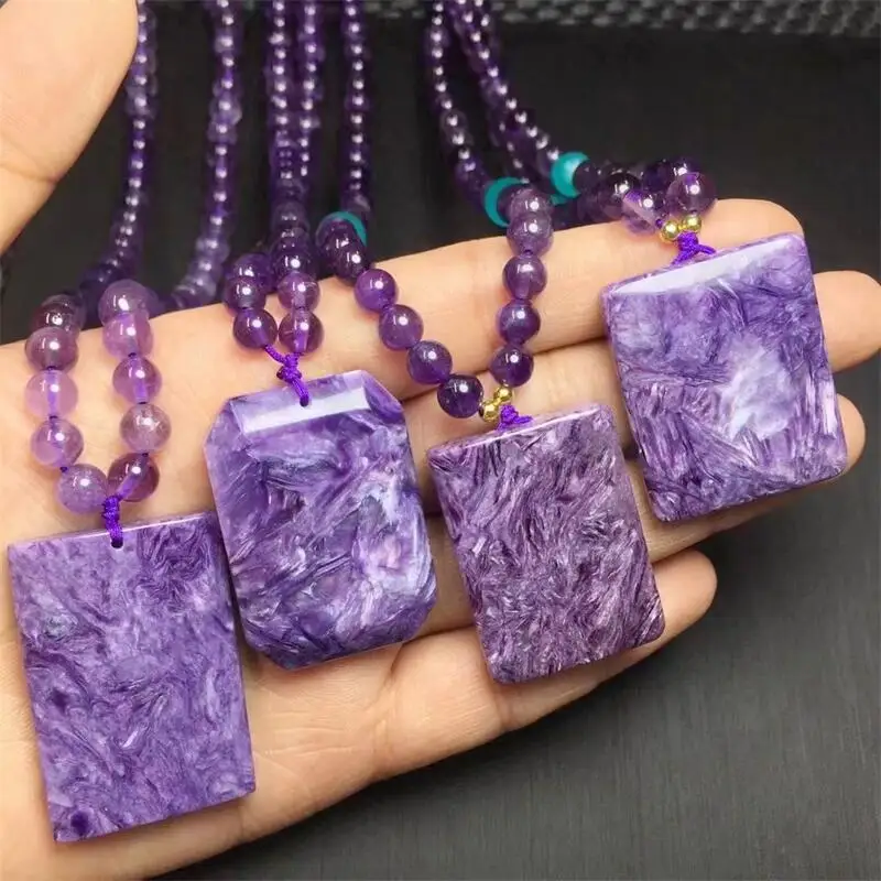 Natural Charoite Amethyst Chain Pendant Healing Fengshui Reiki DIY Jewelry Accessories Holiday Gift 1pcs