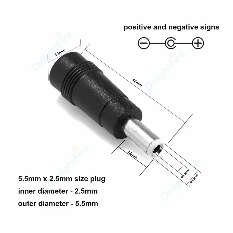 5.5 x 2.1 mm Female to 5.5 x 2.5 mm Male DC Power Plug Connector Adapter Jack Panel Mount Terminal Converter For Laptop