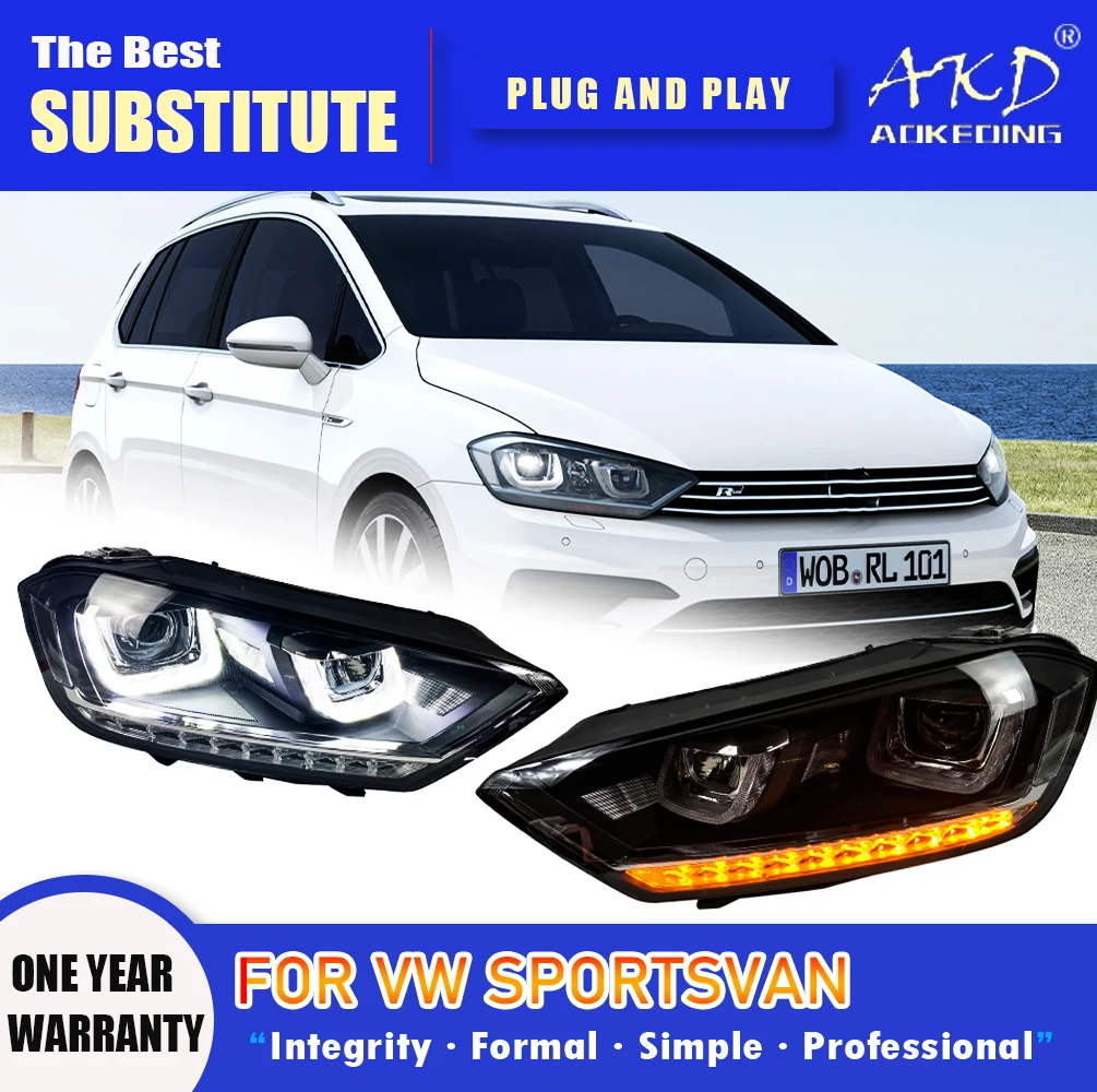 

AKD Head Lamp for VW Sportsvan LED Headlight 2016-2020 Headlights Golf Sportsvan DRL Turn Signal High Beam Angel Eye Projector