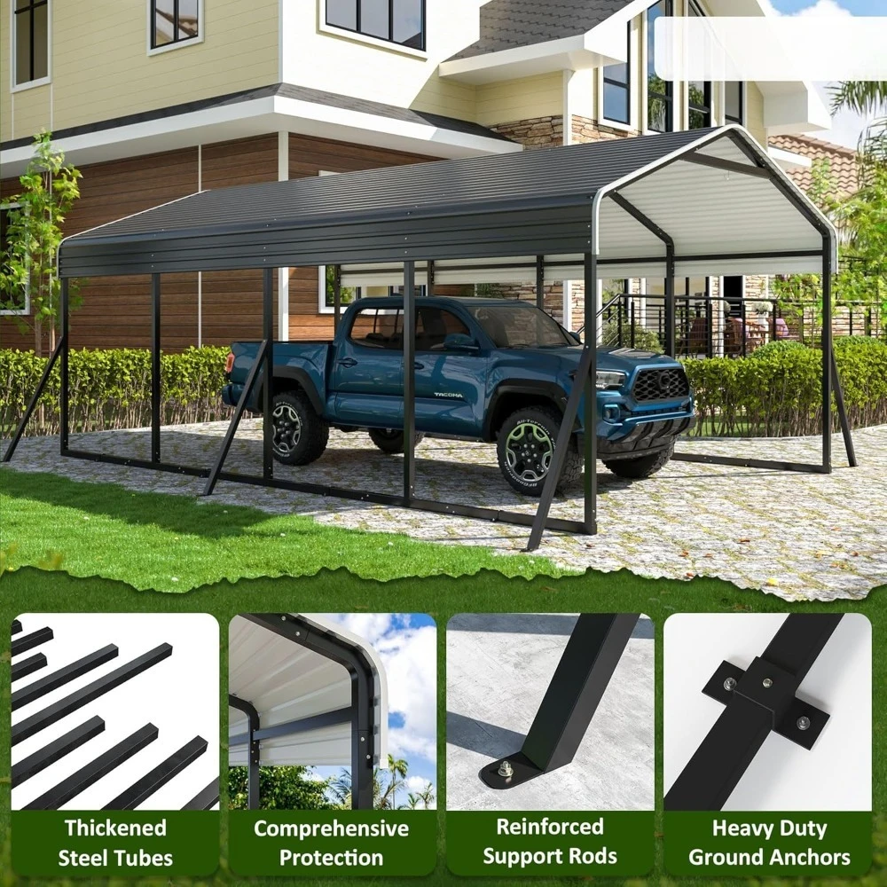 مظلة Carport 12x20 FT شديدة التحمل مع هيكل إطار محدث وسقف فولاذي مجلفن وقاعدة محسنة #4