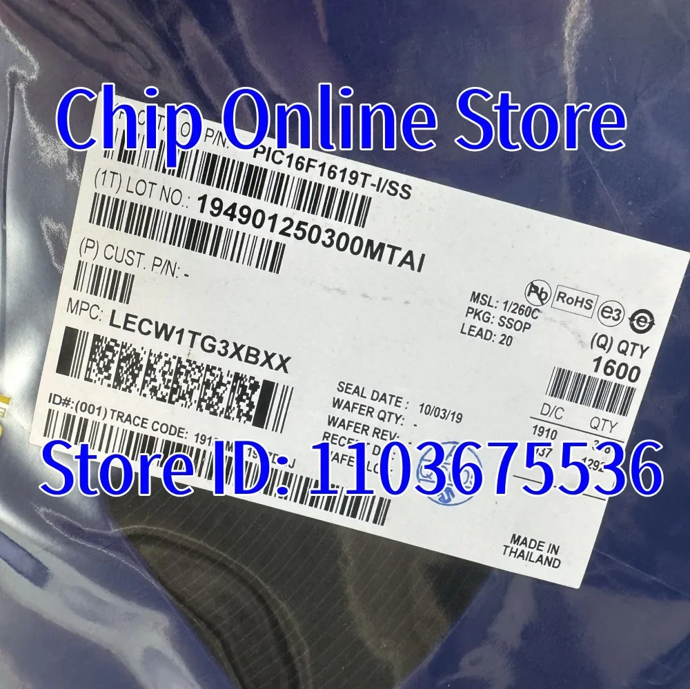 5~50pcs  PIC16F1619-I/SS  PIC16F1619T-I/SS  PIC16F1619  SSOP20  New Original  8 Bit MCU PIC12 Family PIC12F16xx Series Microcont