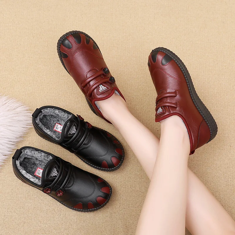 Women Boots 2023 Fashion Leather Waterproof Snow Boots Shoes Women Casual Lightweight Ankle Warm Winter Boots Mother Cotton Boot