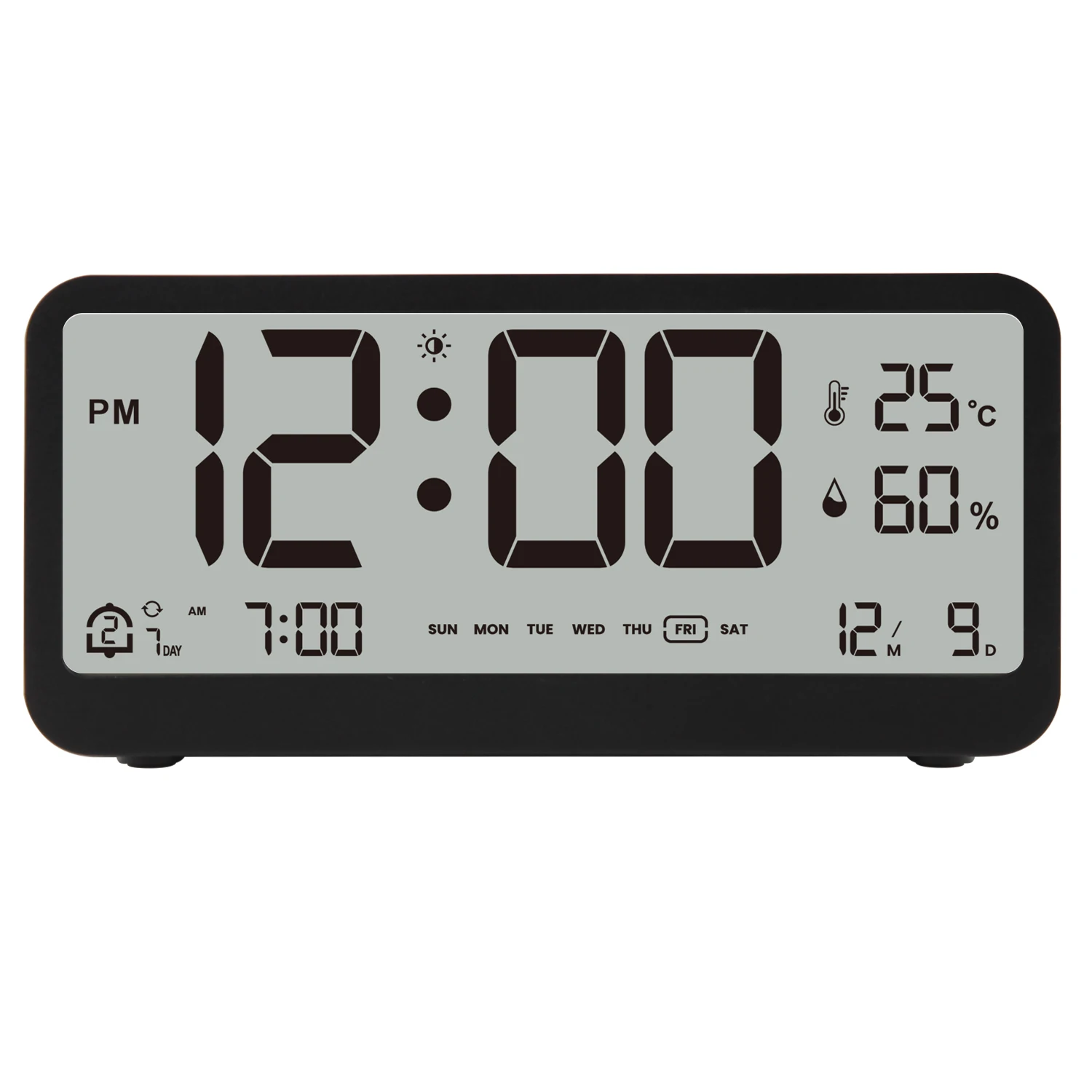 Digital Clock LED Brightness Adjustable Temperature Humidity Displaying Alarm Clock with Dual Alarms Modes Week & Date Display