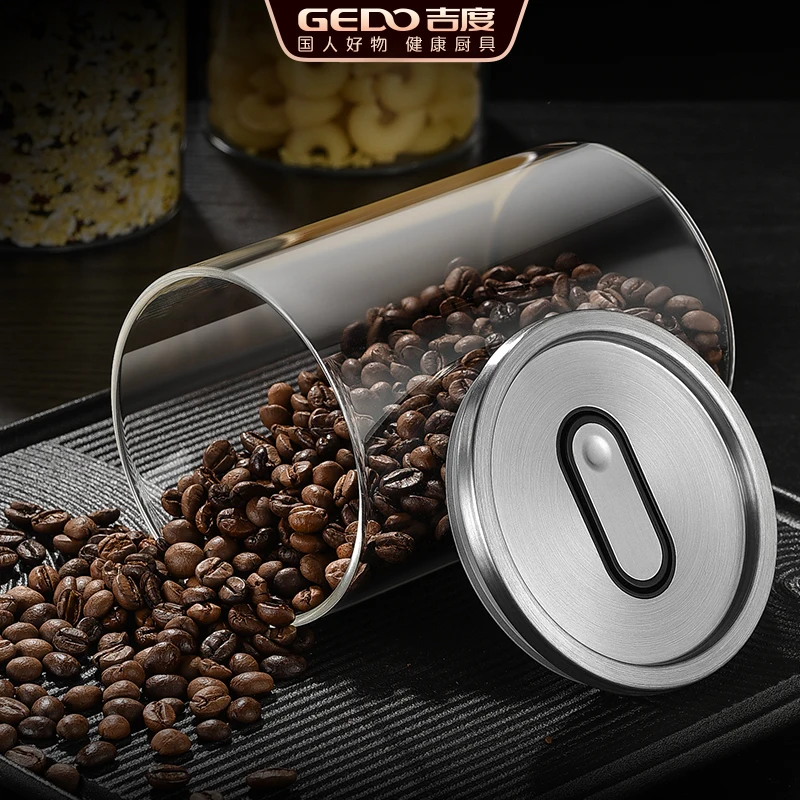

LFGB Certification High-borosilicate Glass Coffee Bean Preservation Jar Well Sealed Kitchen Container 500~1700ml Grain Bottle