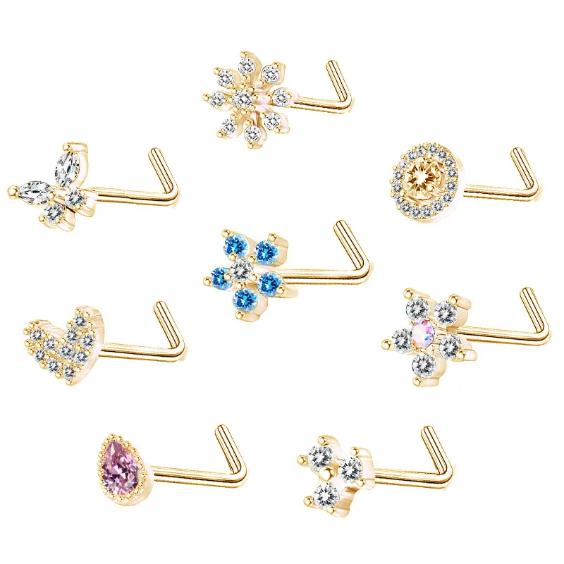 1PC Stainless Steel Small Nose Rings Crystal Zircon Butterfly Flower Heart Nose Studs 20G Body Piercing Jewelry For Women Men