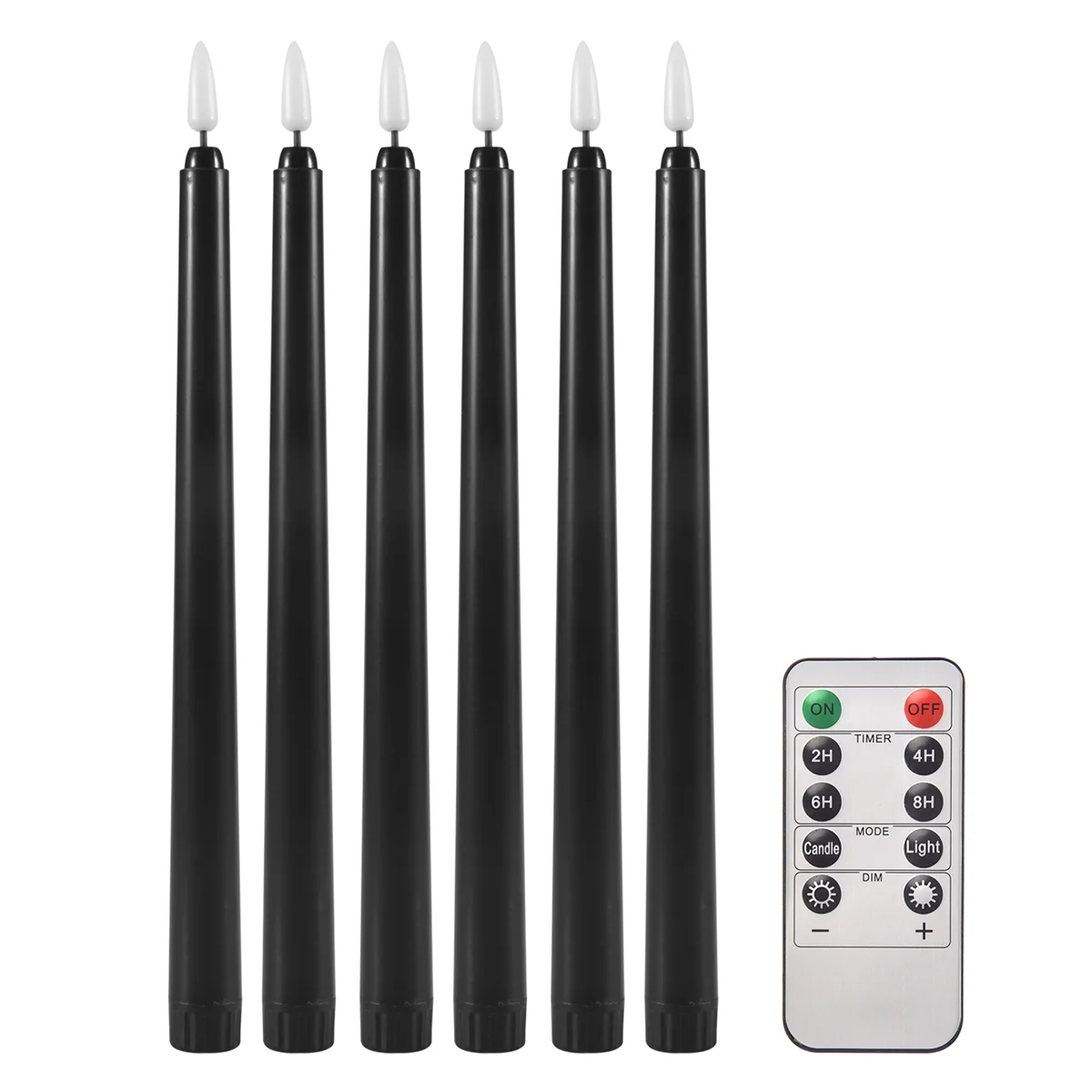 A84E-6Pcs Flameless Black Taper Candles Flickering with 10-Key Remote Timer, Battery Operated LED Candlesticks Window Candles