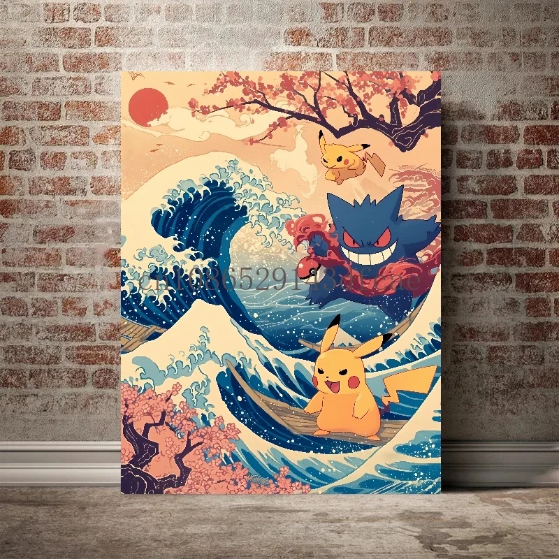 Pokemon Retro Cartoon Poster for Kids, Pintura Canvas, Figuras clássicas do Anime, Pikachu, Gengar, Wall Art, Imagem moderna, Home Decor, Presentes