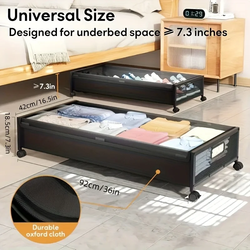 

2pcs Under Bed Storage with Wheels, Underbed Storage Containers with Clear Lids - Rolling Drawers & Bins Box Black/Gray