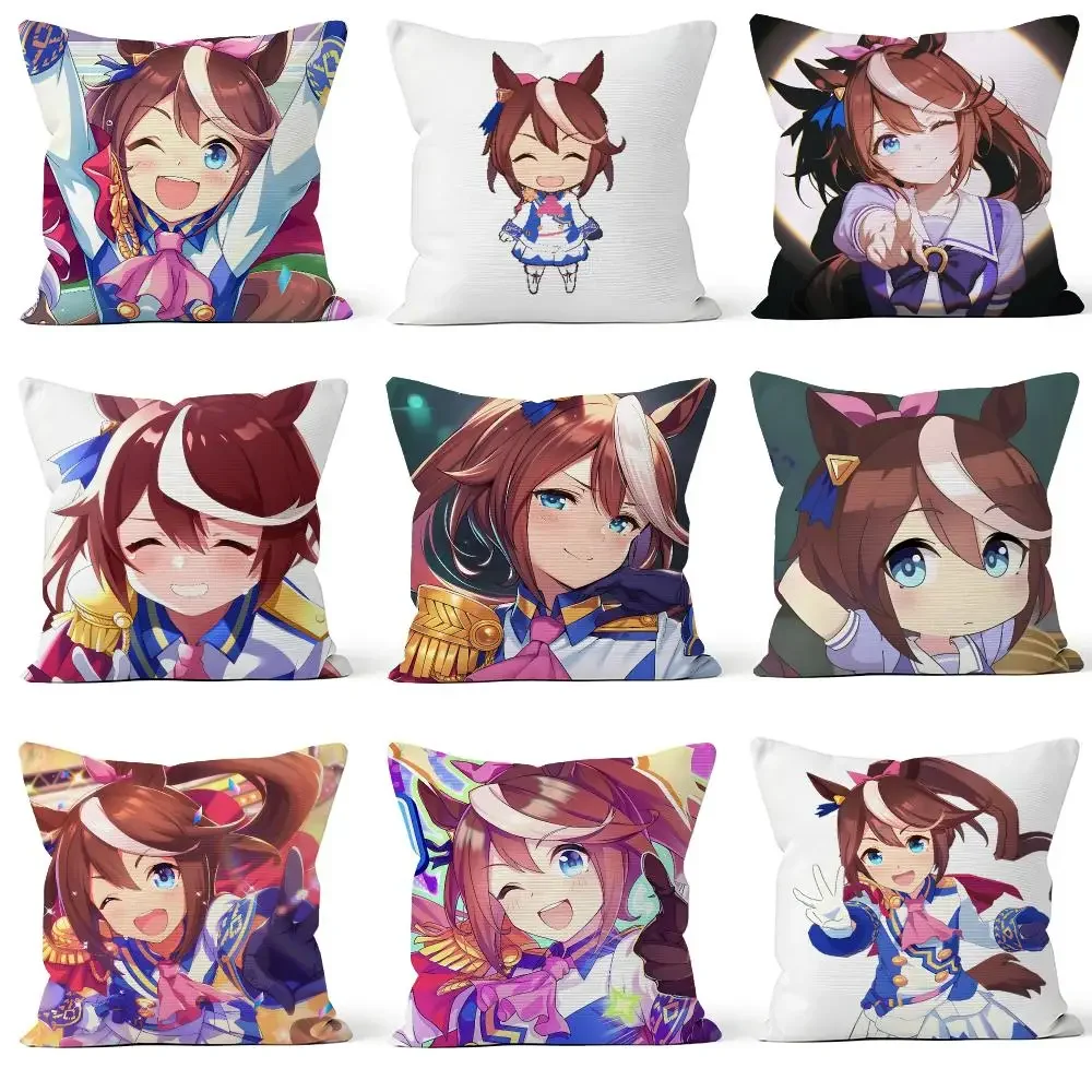 Game Umamusume: Pretty Derby Tokai Teio Cushion Cover Throw Pillow Soft Short Plush Cozy Durable For Sofa Bedroom Home Decor