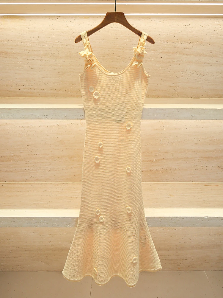 

Вязаное платье с высокой талией, V-образным вырезом, 3D-цветочным дизайном и фасоном «рыбий хвост» от SP Home South Oil для молодых профессиональных женщин