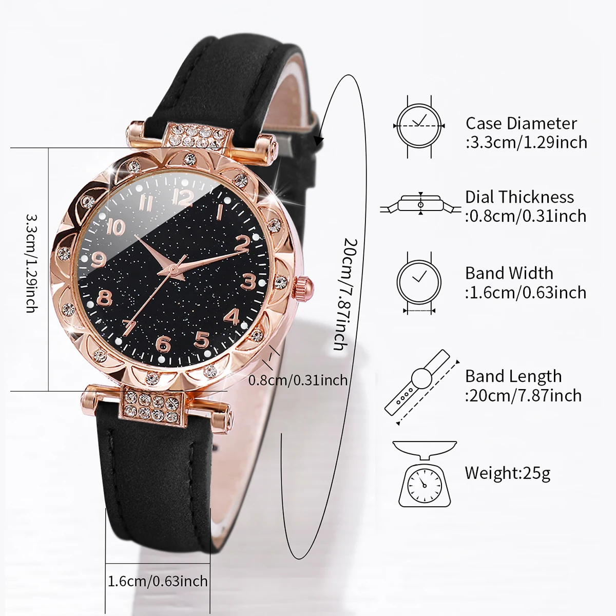 5pcs/set Fashion Women Leather Band Quartz Watch & Beads Bracelet Set