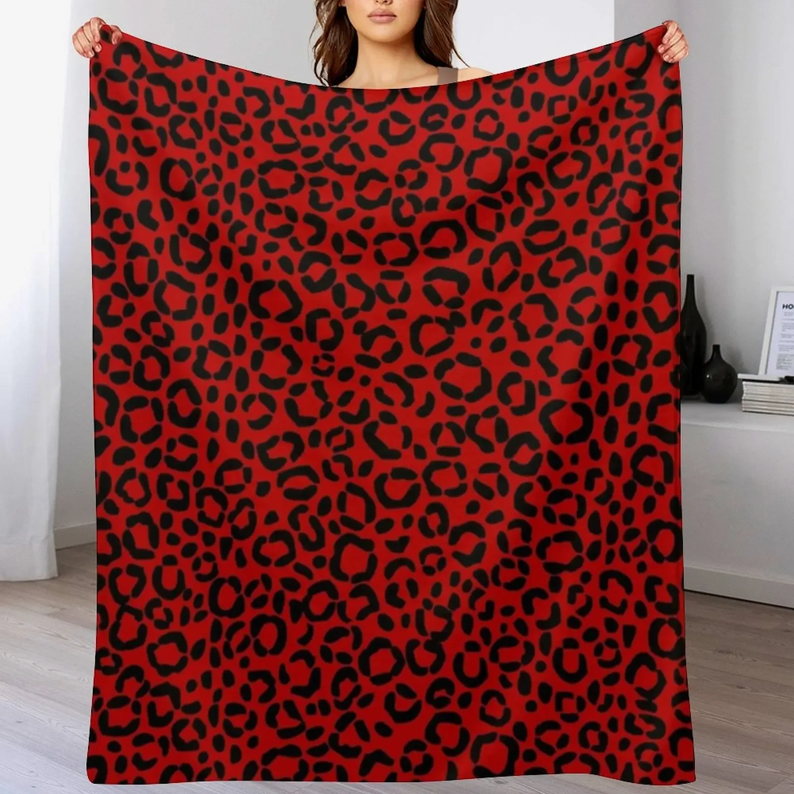 Sassy Red and Black Leopard Print Pattern Design Throw Blanket Decorative Soft Throw Blanket for Couch Sofa