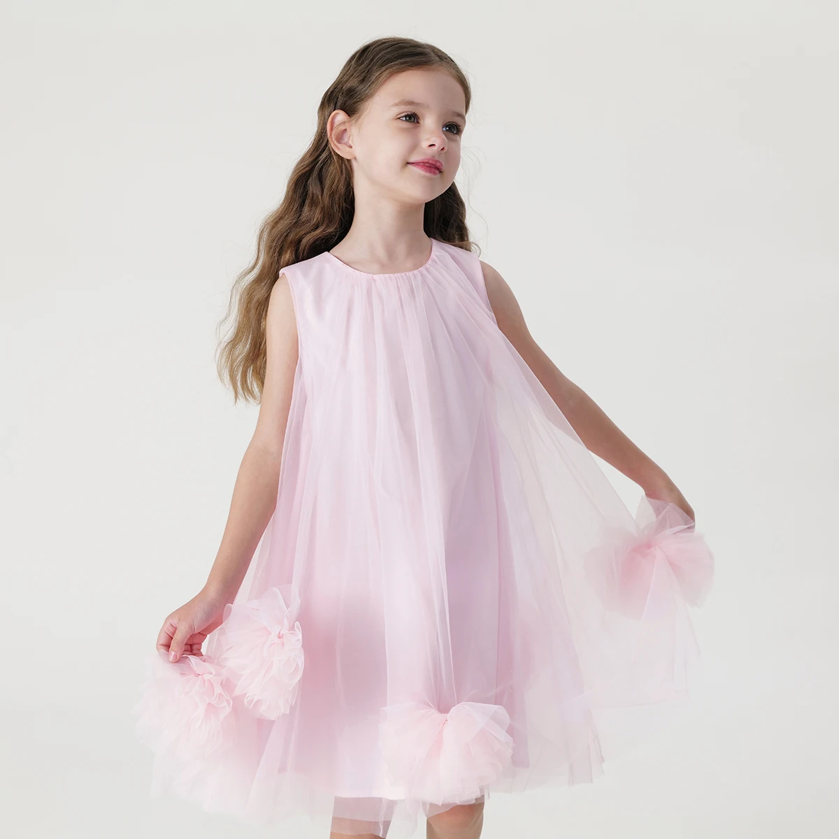 

MARC&JANIE Girls Stereoscopic Flower Dress Hem Tulle Mesh Dress Princess Dress for Summer 240873
