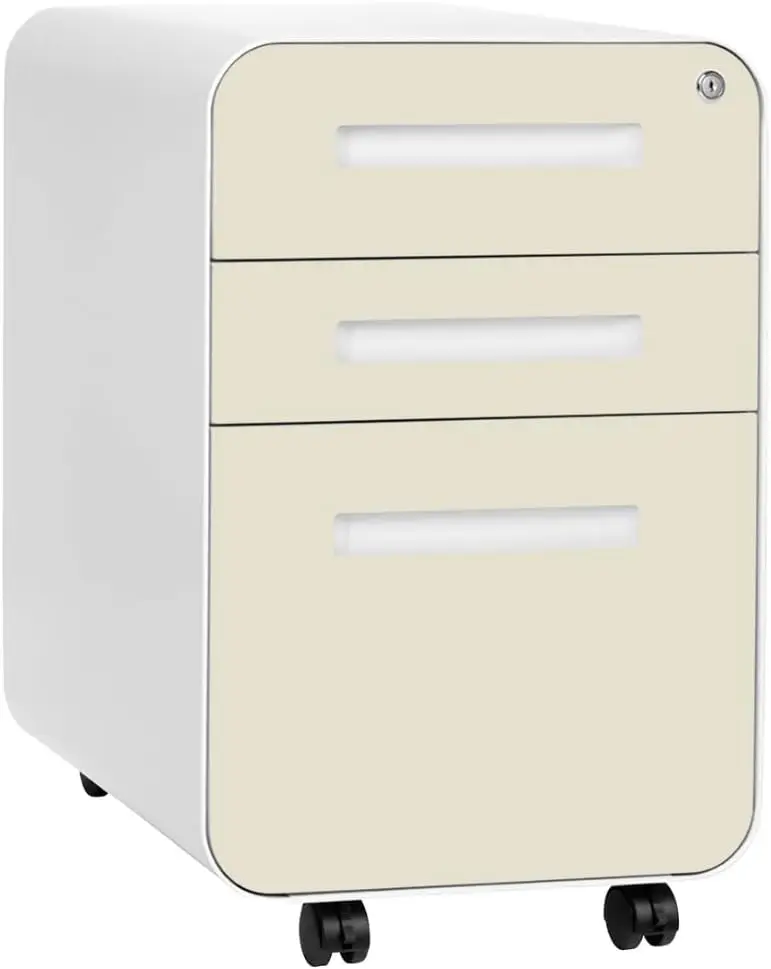 

3 Drawer File Cabinet with Lock Under Office Desk Metal Filing Cabinet Legal Letter File Folders Wheels and Stationary Feet